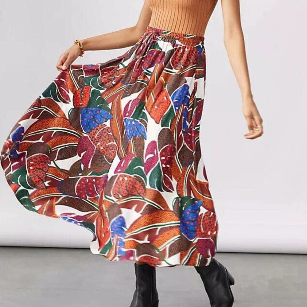 NWT Farm Rio for Anthropologie Monstera Midi Skirt, Size Medium